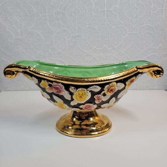 Vintage S A Leart Co‎ Elpa Alcobça Porcelain Serving Bowl 1930s Floral 24k Gold - Picture 1 of 14